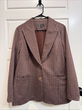 DG2 by Diane Gilman Brown Gingham Blazer